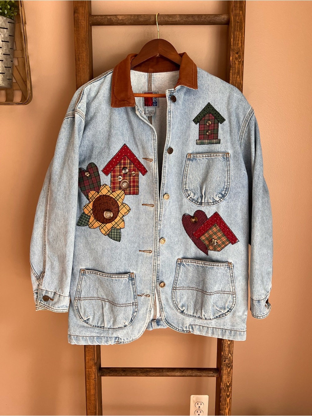 Sun Belt Denim Jacket with Corduroy Collar and Patchwork Details
